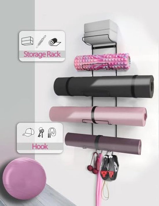 Yogamat Houder met 5 Laag en Wandmontage - Ruimtebesparend Opbergrek voor Yoga-accessoires van Yogamat — afbeelding 4