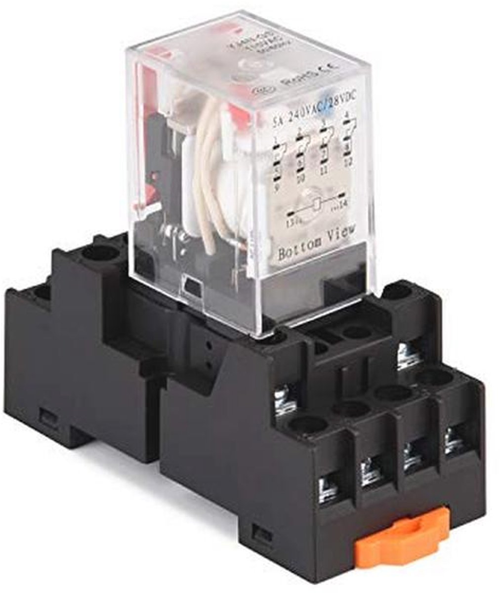 Elektromagnetisch Vermogensrelais 4PDT 5A met Controlelampje 14-polig