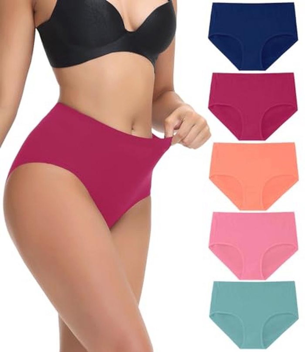 Hoge Taille Damesondergoed - Katoenen Slips, Set van 5 Stuks
