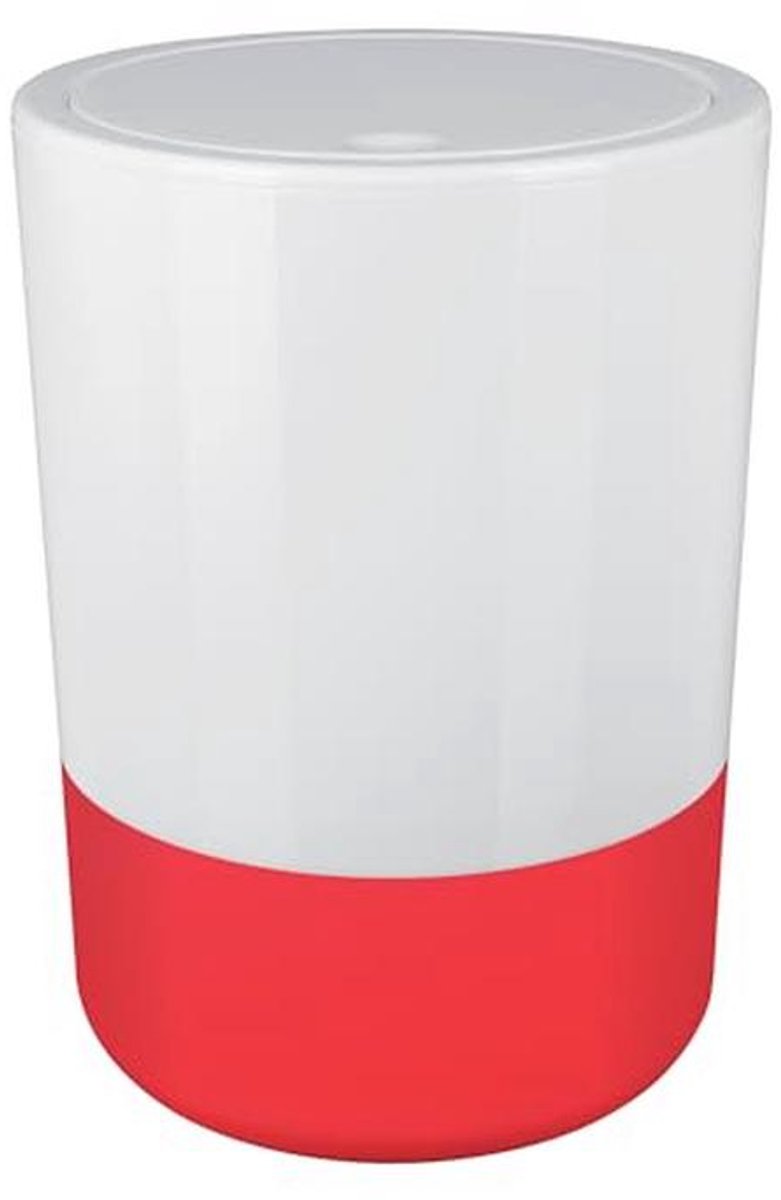 Spirella Design cosmetica-emmer Moji badkamer pedaalemmer swingdeksel afvalemmer met kanteldeksel 5 liter met siliconen bodem wit/rood