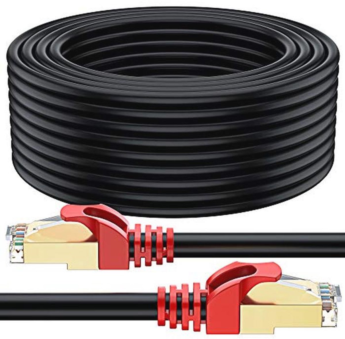 75m CAT 7 Buitengebruik Waterdichte RJ45 Ethernet Netwerkkabel - SSTP - 600 MHz - Zwart met Kabelbinders en Klemmen