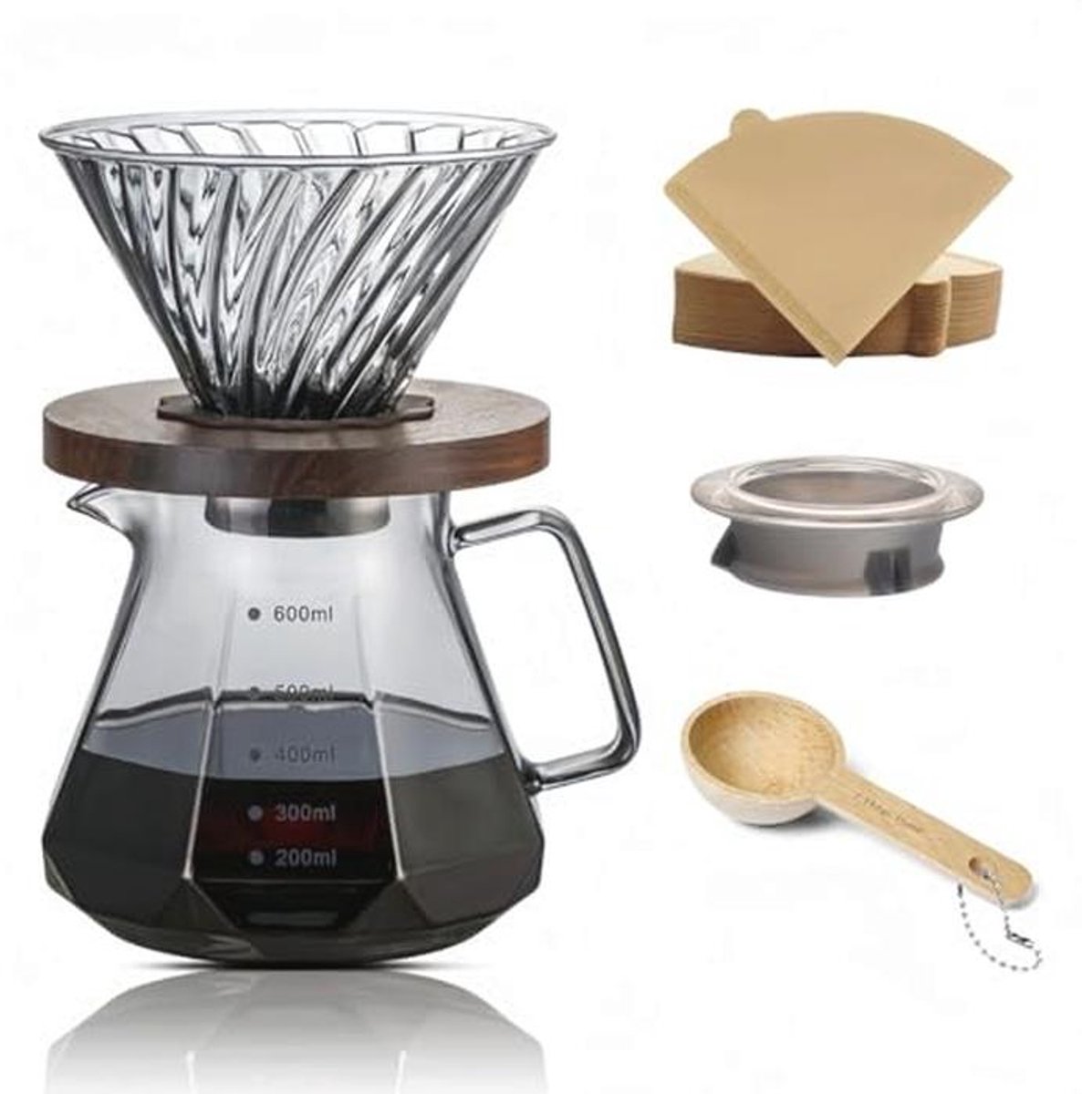 Koffiezetapparaat Set 600 ml met Glazen Deksel en Papierfilters