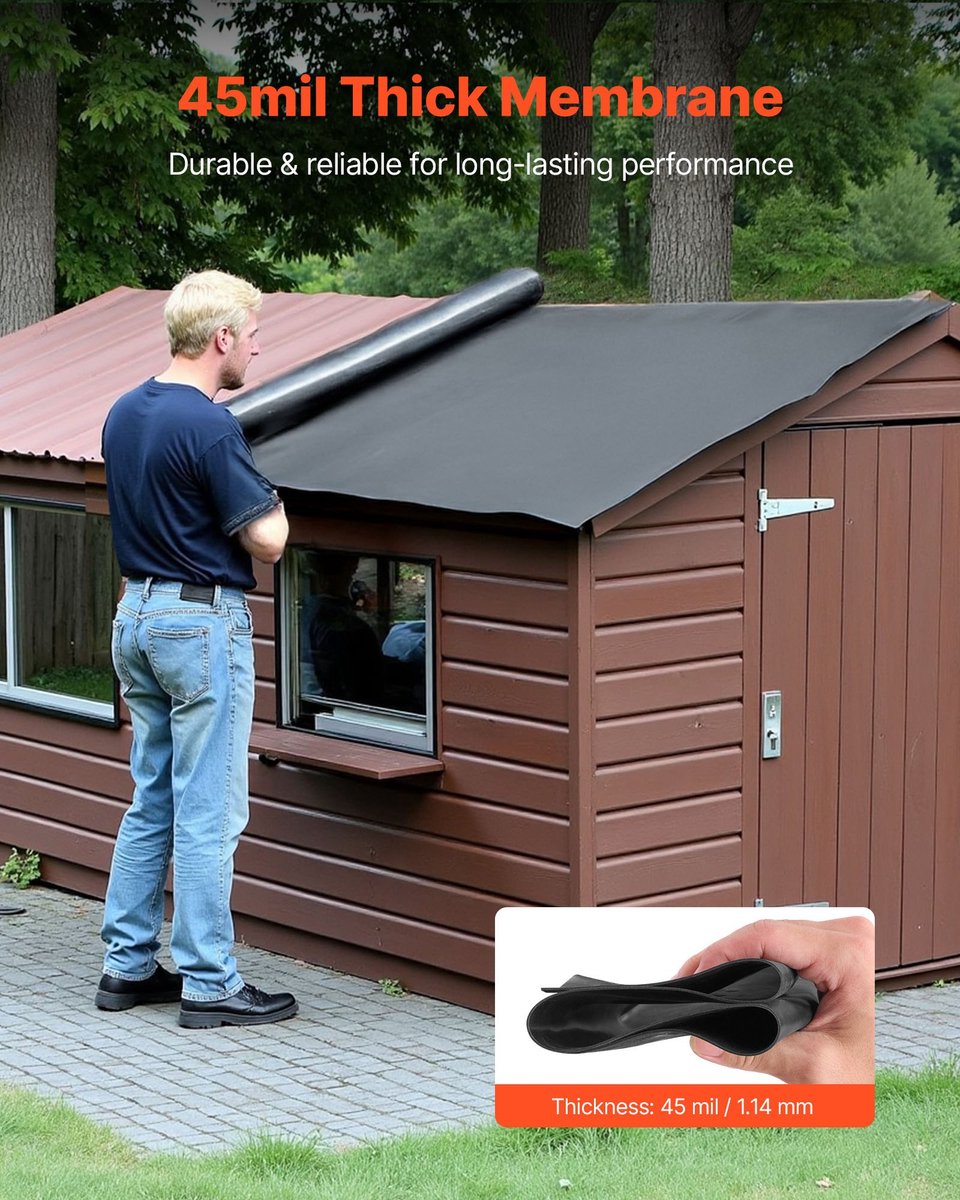 EPDM Dakbedekking - Dakfolie - Afmeting 6,096 x 7,62 m - Dikte 1,14 mm - Waterdicht en Wee