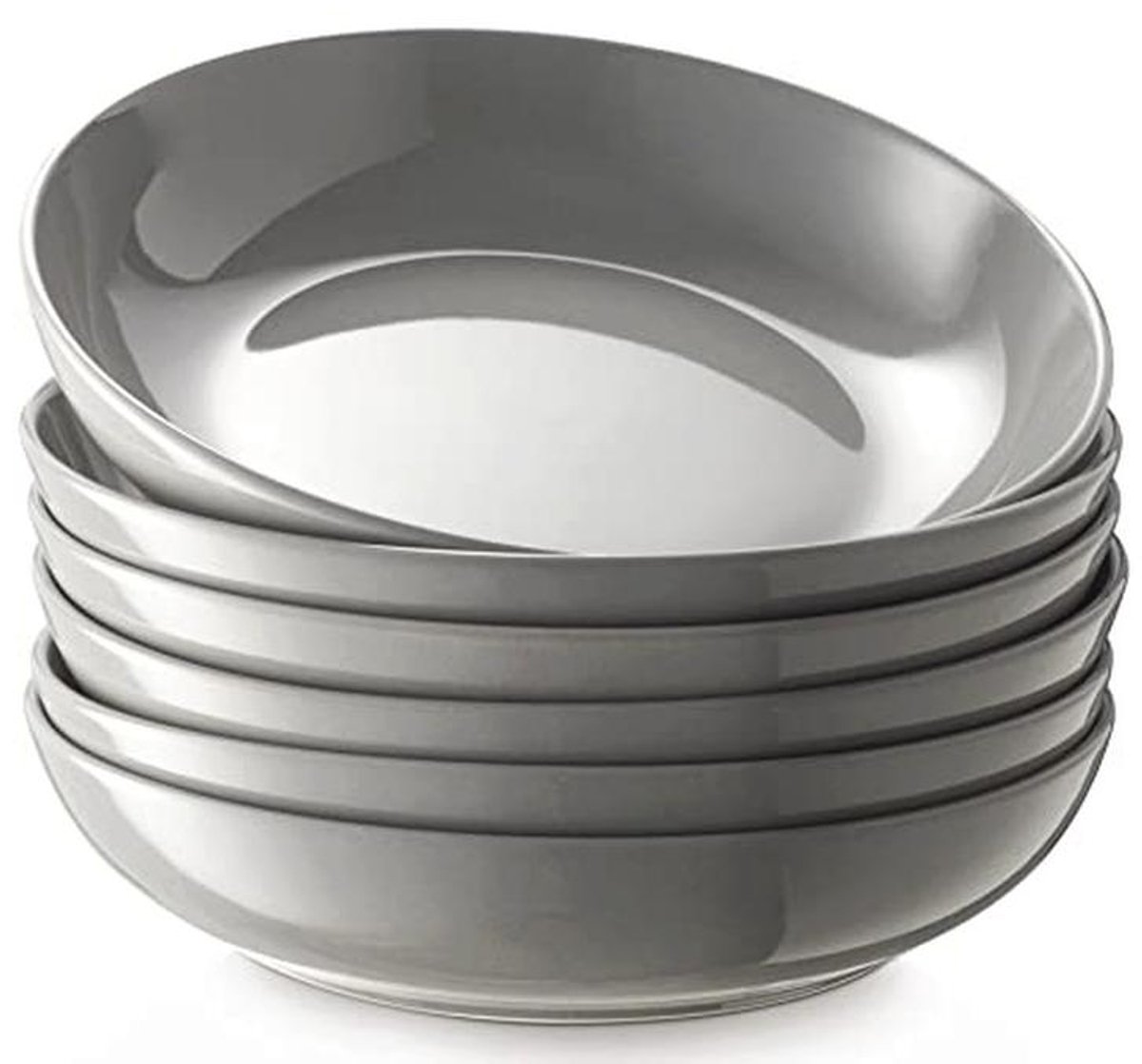 Grote Porseleinen Pastakommen Set van 6 - 850 ml - Magnetron- en Vaatwasmachinebestendig - Grijs