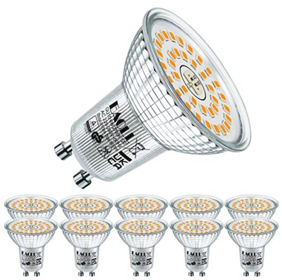 GU10 LED Lamp Warm Wit - Set van 10, 6W, 2700K, 660lm, Energiezuinig en Flikkervrij, Ideaal voor Binnenverlichting