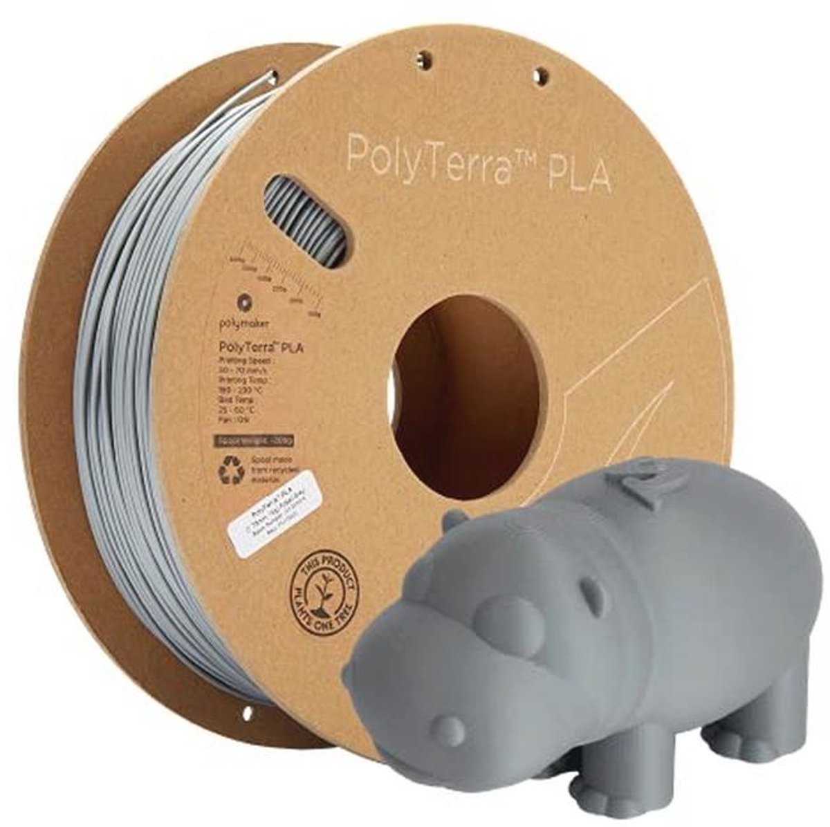 PolyTerra PLA Filament 1,75 mm 1000 g Grijs (Mat) - Duurzaam en Robuust 3D Printers