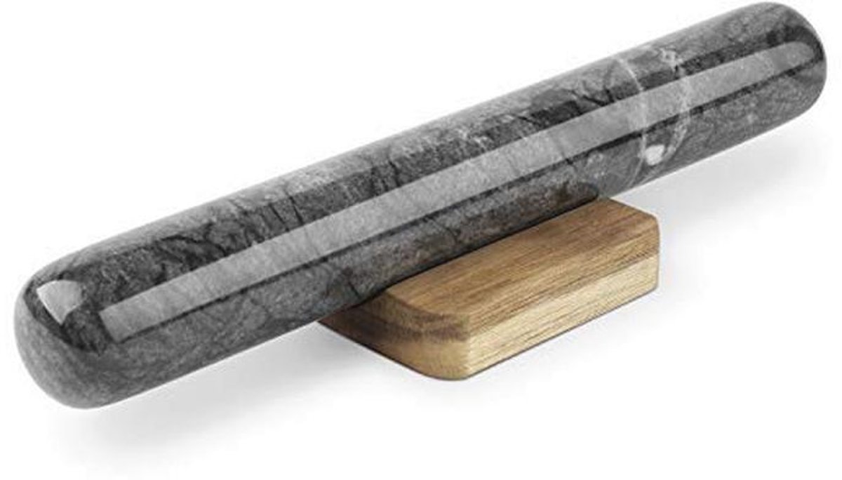 Deegroller 11 inch zwart marmer met houten houder - voor gebak, pizza en pasta