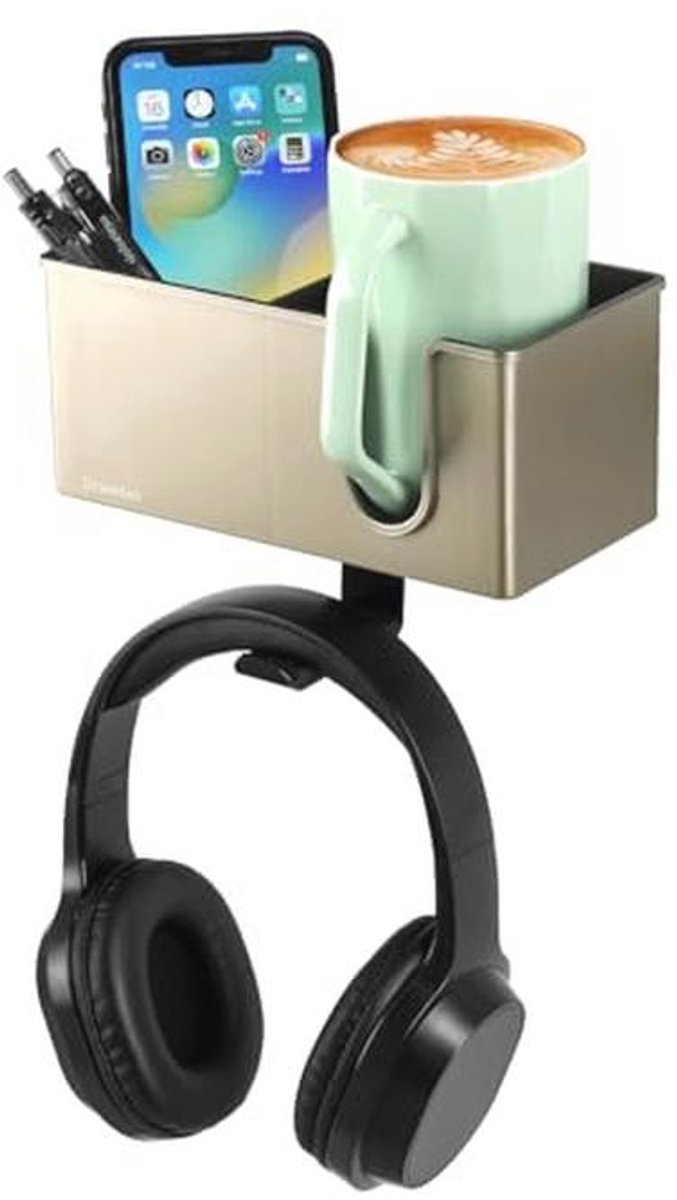 Bureau-organizer met hoofdtelefoonhanger en bekerhouder voor optimale bureauopslag