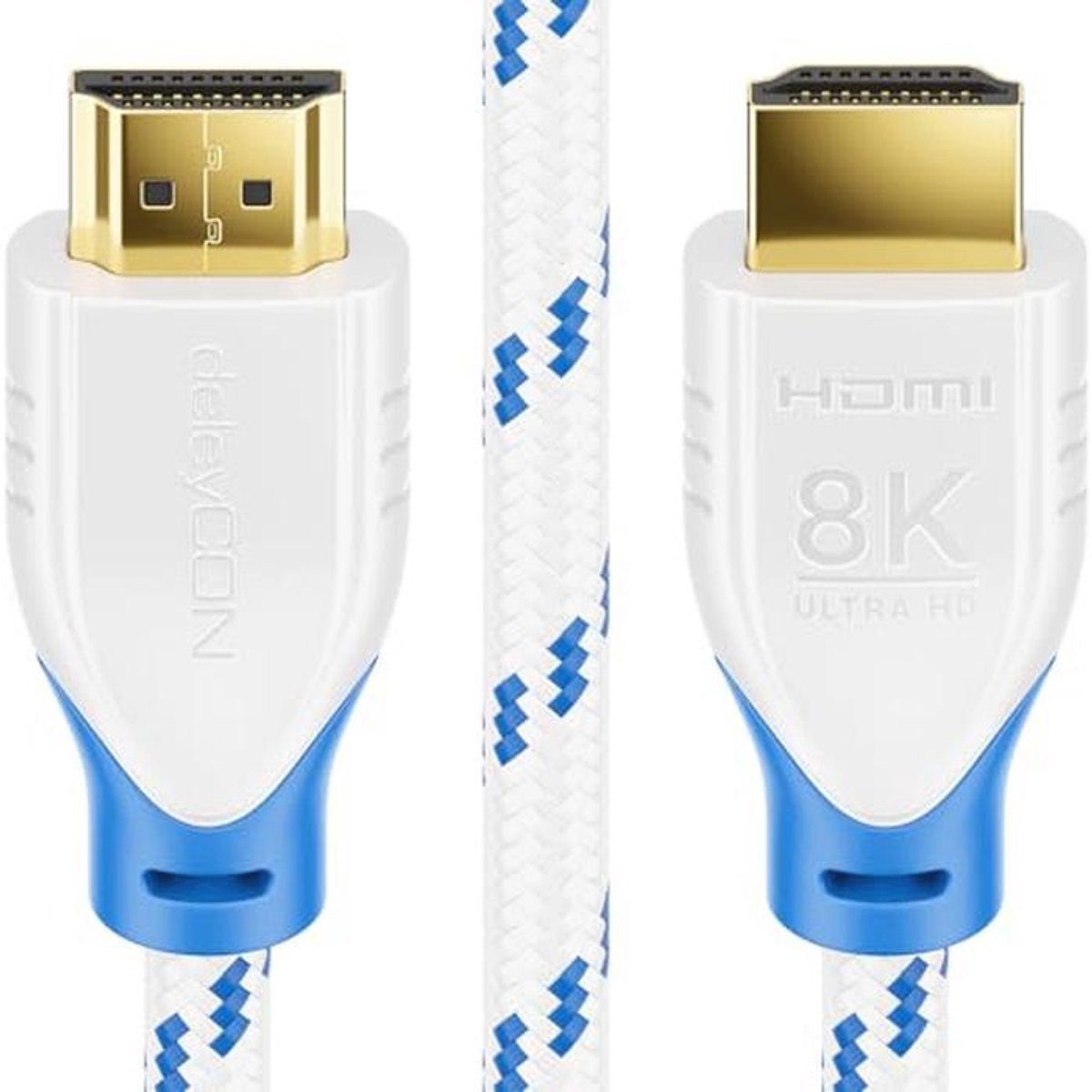 deleyCON 0.5m 8K HDMI 2.1 Short Cable (48G, ULTRA Highspeed) 8K@60Hz 4K@120Hz 2K@144Hz/165Hz EARC HDCP 2.3/2.2 - Compatible with DTS:X Dynamic HDR Dolby Atmos TV PS5 Xbox Soundbar Monitor - White