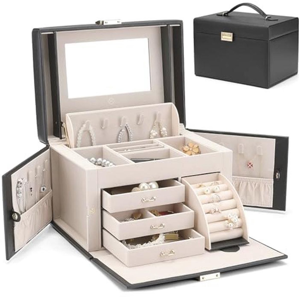Sieraden Organizer voor Meisjes en Vrouwen - Grote Barokke Sieradenopbergdoos met Spiegel en Lades voor Armbanden, Oorbellen, Ringen, Kettingen - Perfect Cadeau voor Moederdag