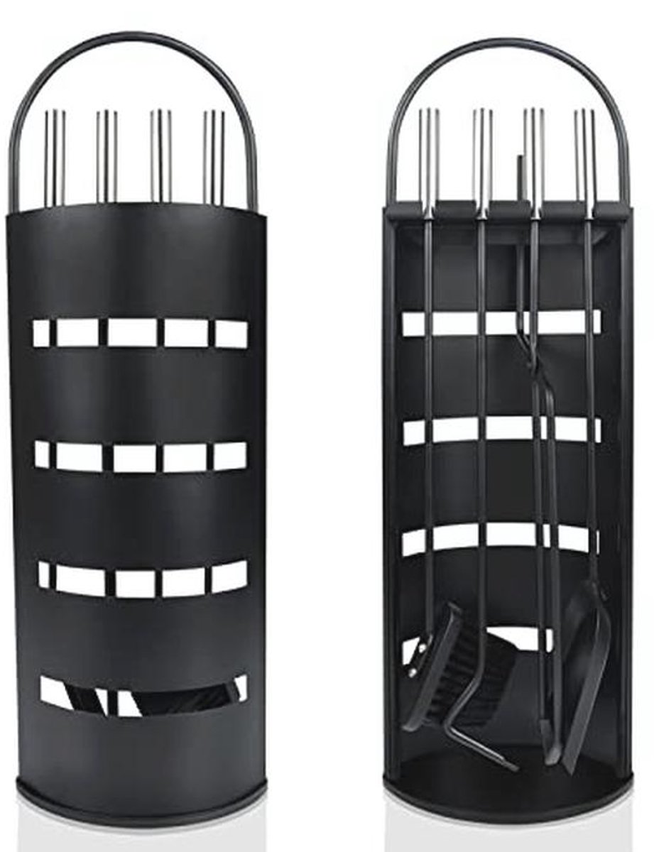 Set van 5 Stuks Openhaardgereedschap - Roestvrij Staal met Coating en Windscherm
