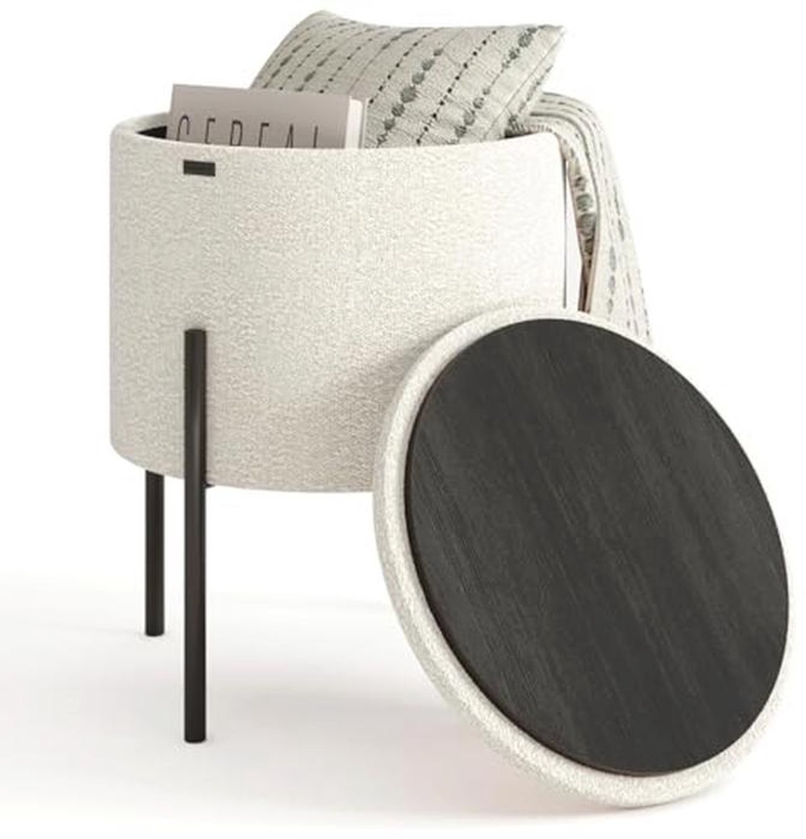 STORAGEBUD Ronde Ottomaanse voetenbank met opbergruimte, Ottomaanse, voetenbank Ottomaanse, make-up make-upkruk, kleine Ottomaanse voetsteun, moderne Ottomanen voor woonkamer en slaapkamer, wit