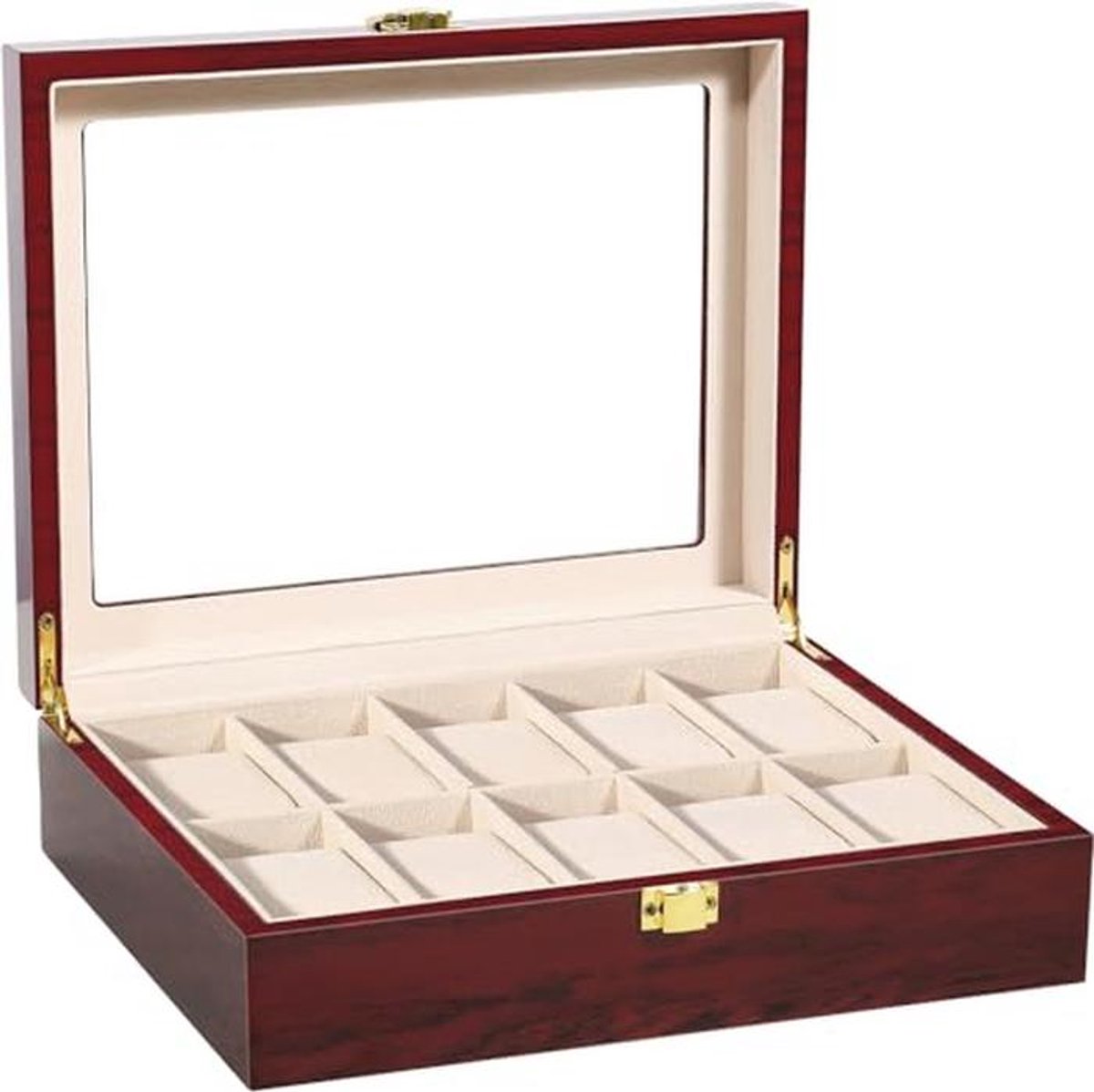Houten horlogedoos voor 10 horloges met uitneembare kussens