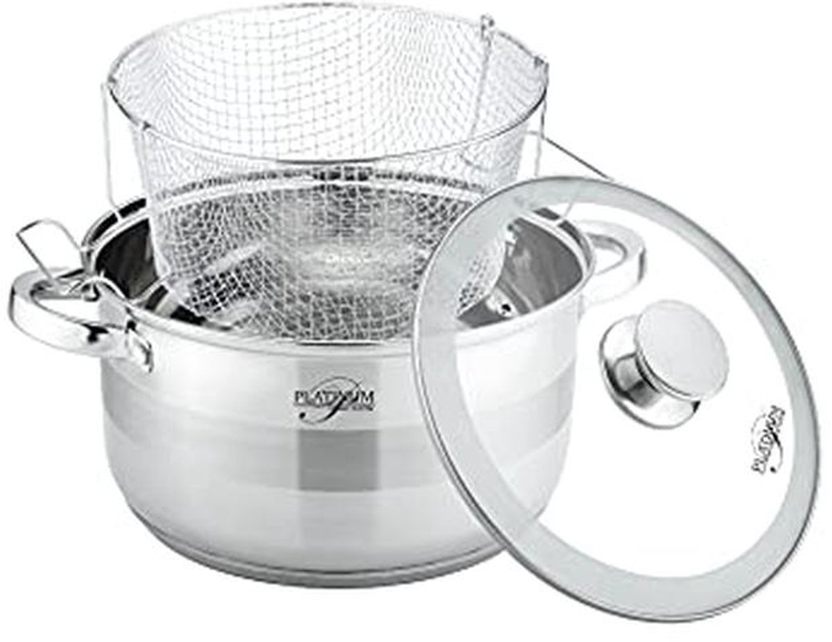 Rvs Frituurpan Set 3-delig - 24 cm, 6.6 L, Inductie, Antibacterieel