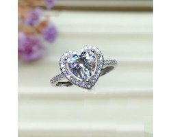 Schitterende Zilveren Ring - met Hartvormige - Lab Diamant van 1 Karaat â€“ Certificaat van AGL â€“ One Size