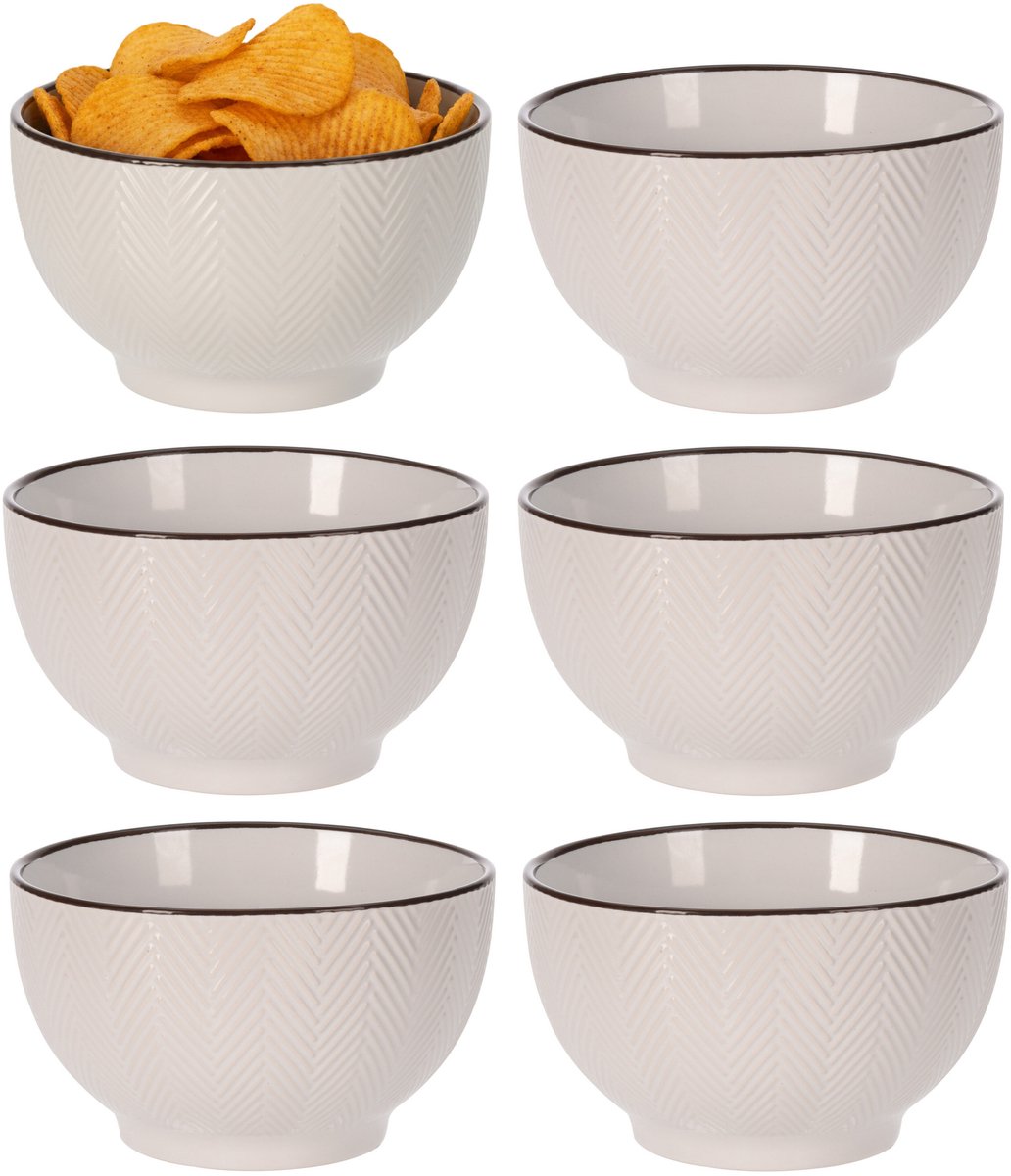 Siaki Serveer/chips schaaltje Fishbone - 6x - beige - 14 x 8 cm - keramiek - kommetjes - 680 ml
