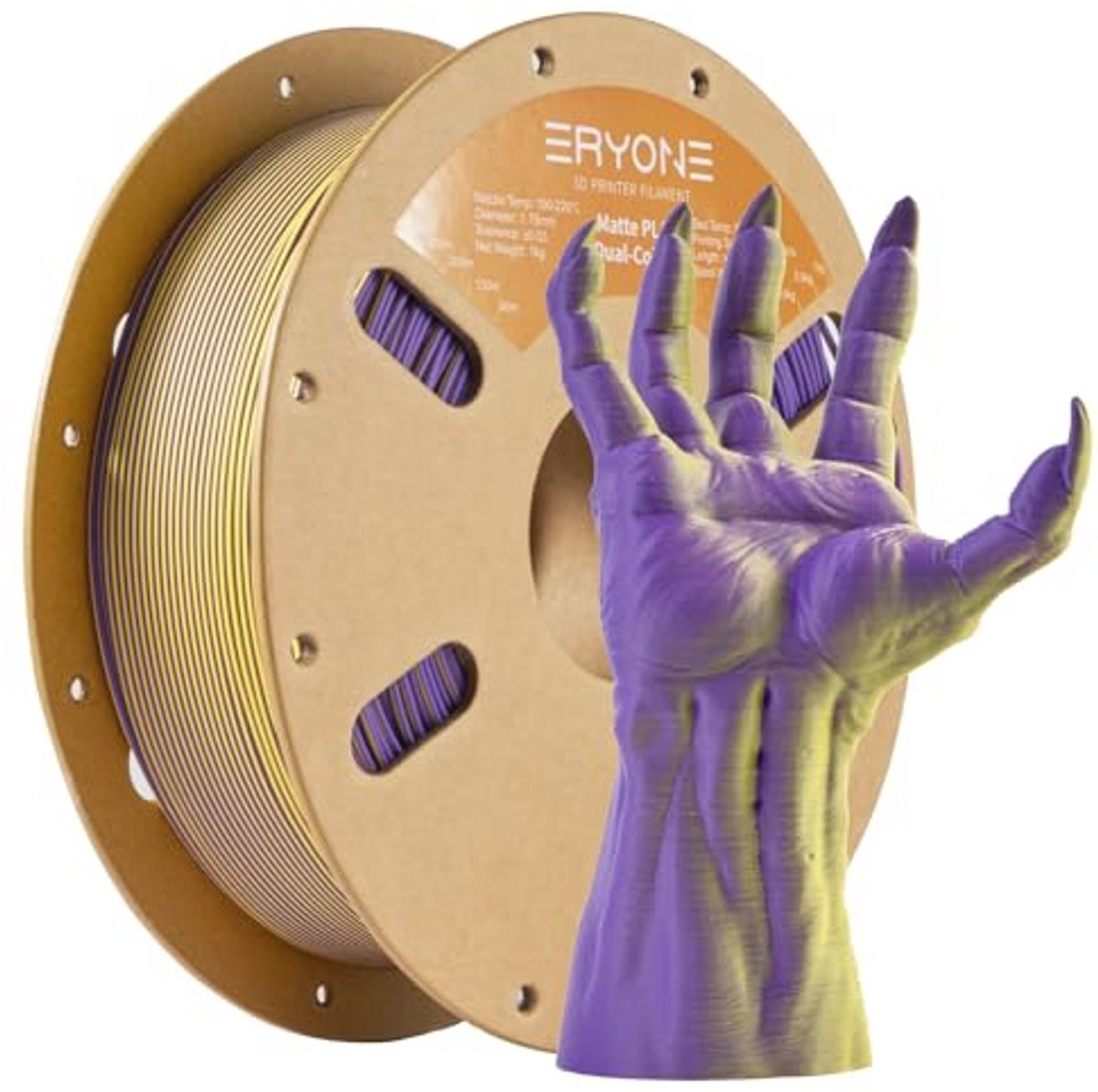 Matte Two-Tone PLA Filament 1.75mm voor 3D Printers - Geel en Paars - 1kg spoel