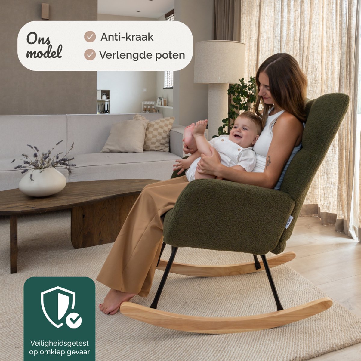 SITTT Schommelstoel - Relaxstoel babykamer - Fauteuil - Voedingsstoel - Donker Groen — afbeelding 10