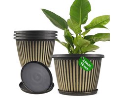 Set van 4 grote plantenpotten met schotels en drainagegaten voor binnen en buiten - moderne bloempotten voor middelgrote en grote planten