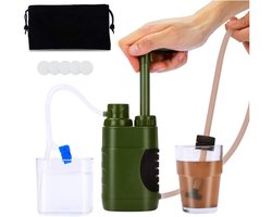 Waterfilters Survival - Draagbare Handpomp Waterfilter - Waterfiltersysteem - Waterfilter Noodpakket - BPA-Vrij - Filtert tot 3000L - voor Wandelen, Reizen, Noodhulp - Legergroen