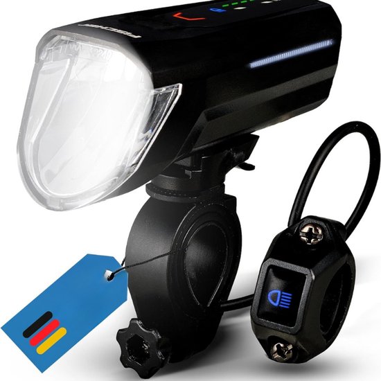 Fischer Led-fietslampenset met Twin Stop 100 lux batterij met sensormodus, instelling van het bereik van de koplamp, tot 8 uur looptijd, zwart, 1 stuk
