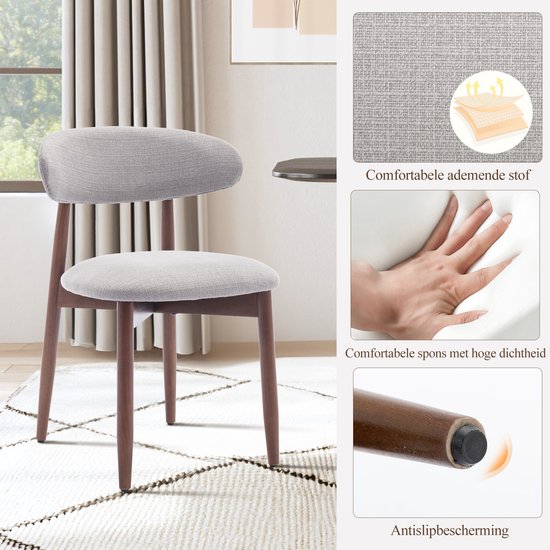 COLAMY Chaises de salle à manger en bois, lot de 2, chaises de cuisine modernes revêtues de tissu, style campagnard avec repose-pieds, gris clair