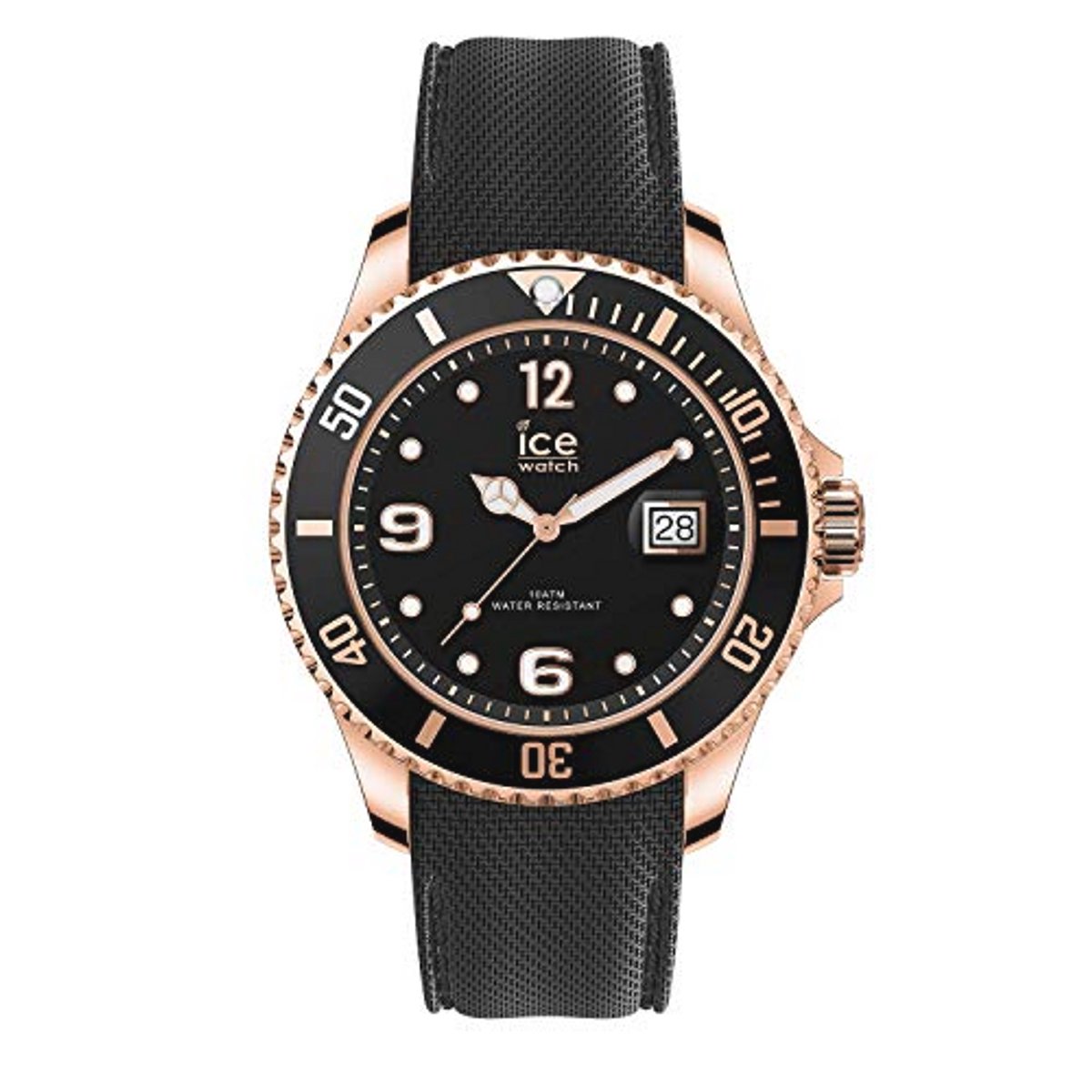 Zwarte Unisex Horloge met Siliconen Band en Rosegouden Wijzerplaat