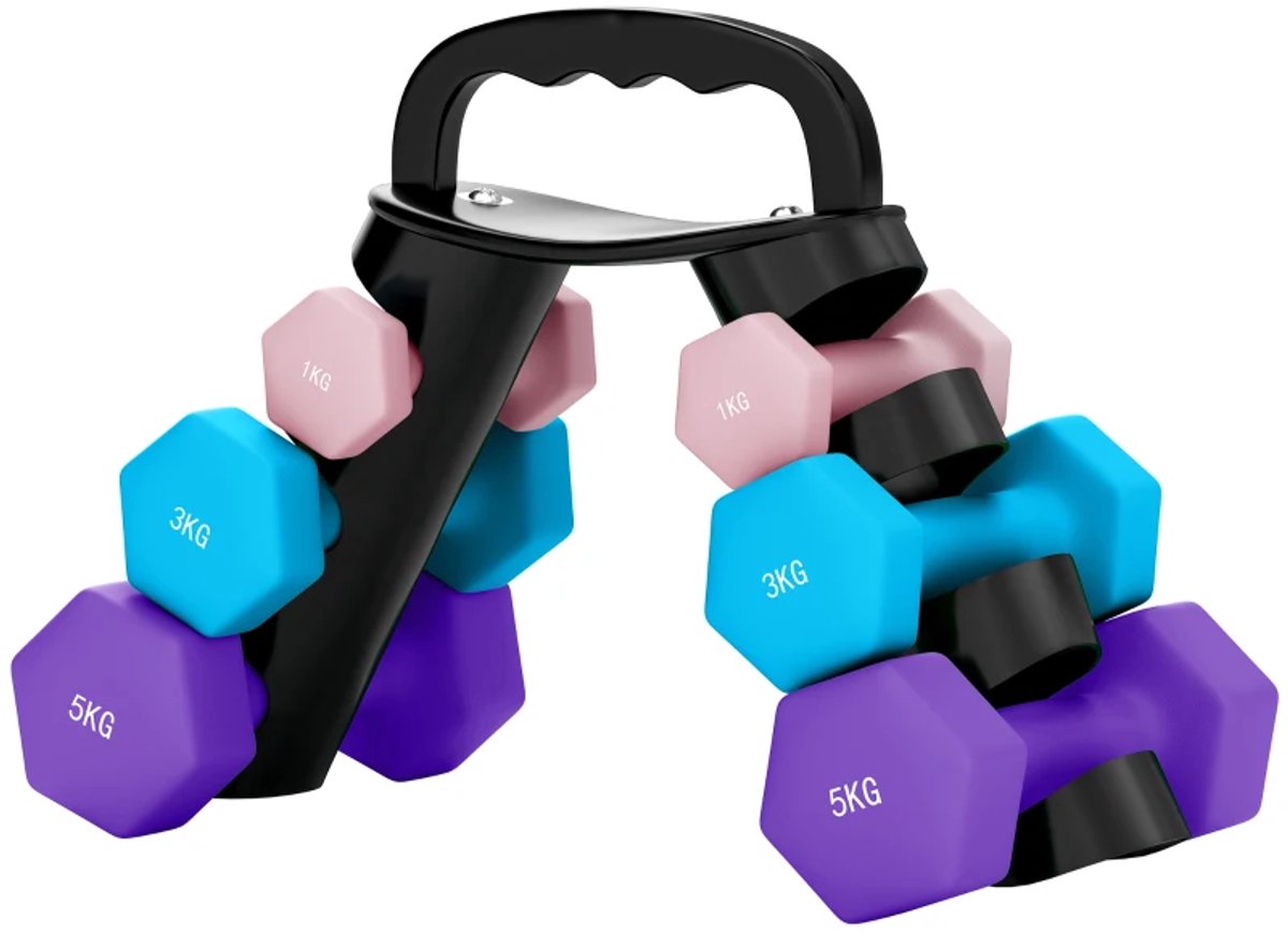 Halterset met Halterstandaard - Dumbells - Gewichten - Dumbells set van 6 Halters - Gewichten Fitness - 2 x 1 kg, 2 x 3 kg, 2 x 5 kg - Halter set voor Krachttraining, Workout, Gym thumbnail 7