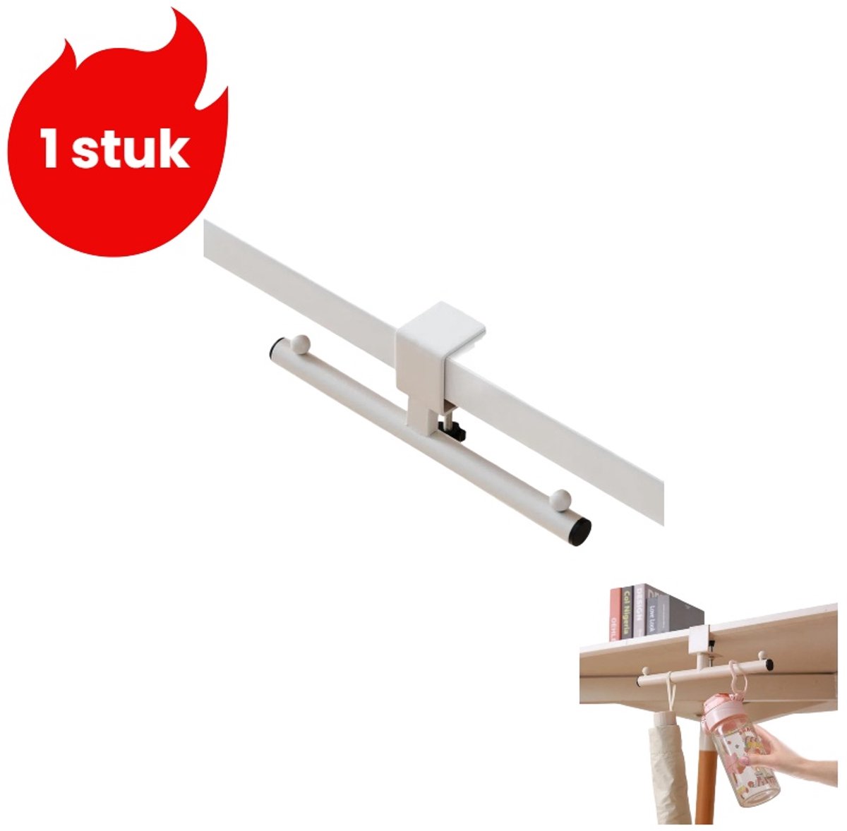 1 stuk - Tafelhaak - Verstelbare tafelhaak - Kantoorhangrek - Wit
