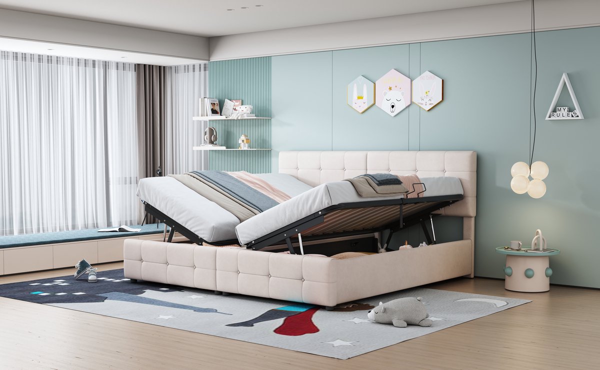 STILVORA Tweepersoonsbedden 180x200 cm - Bed Met Hydraulische Lades En Opbergruimte - Fluweel - Beige
