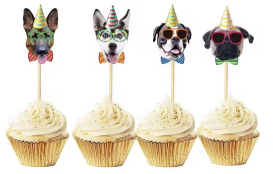 Honden cupcake toppers - Honden cocktailprikkers - Cocktailprikkers met print - 12 stuks - CHPN