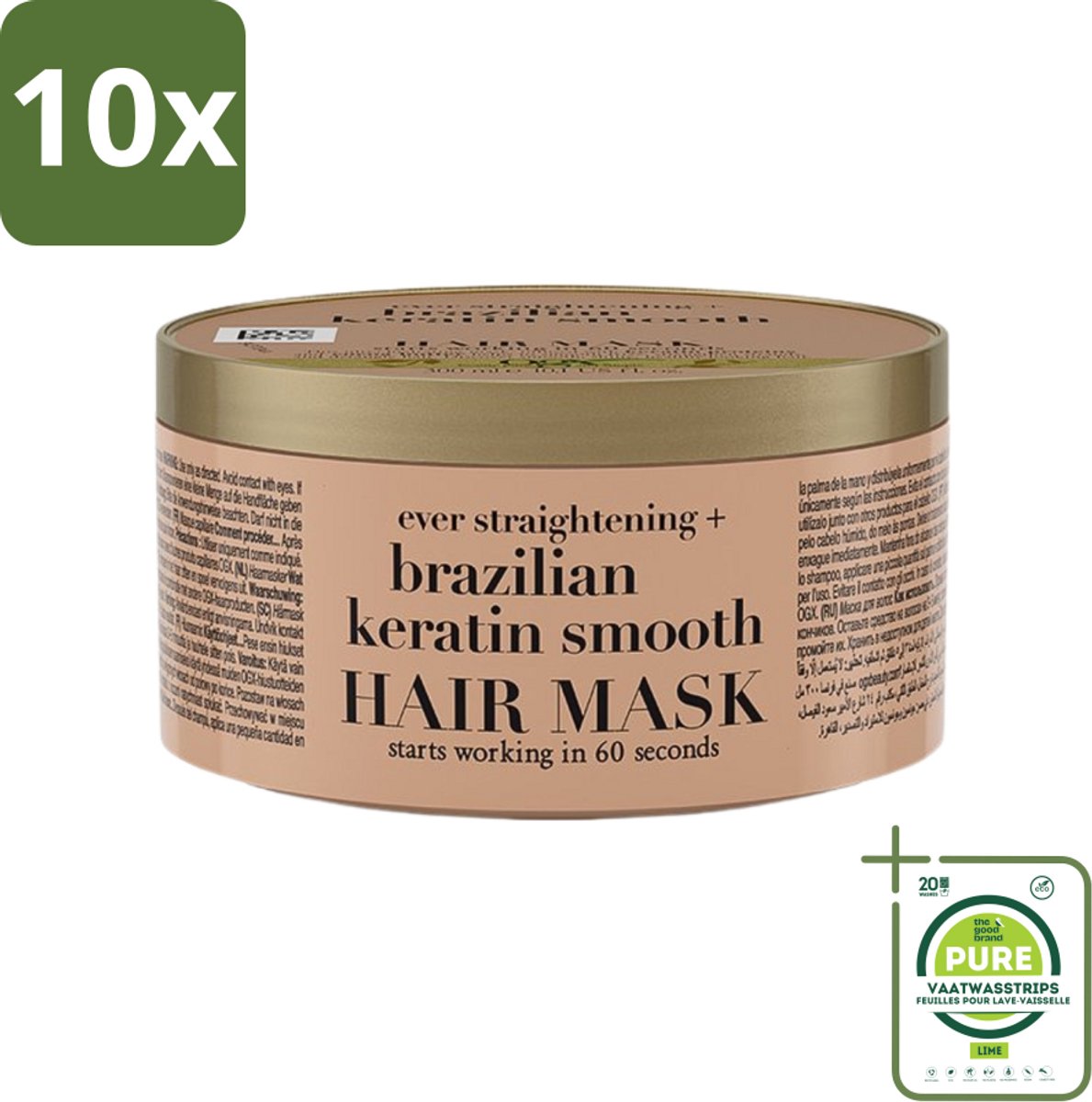10 x OGX - Brazilian Keratin Smooth - Haarmasker - Herstel & Glans - Voor Zijdezacht Haar - 300 ml - Grootverpakking - Haar Masker - Brazilian Keratine - Glad Haar - Pluisvrij Haar - Zijdezacht Haar