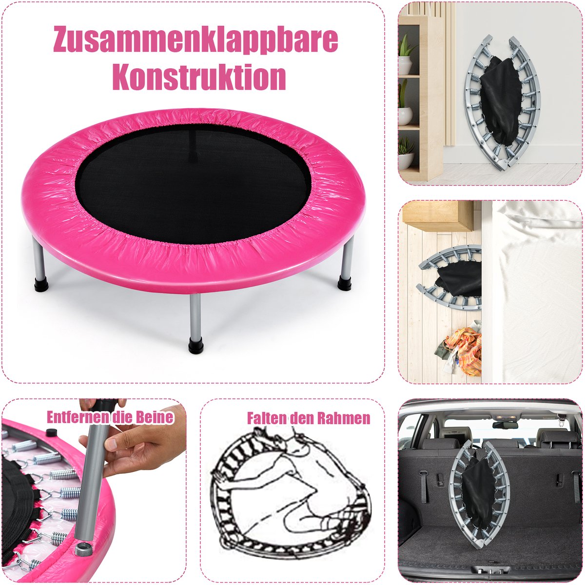 COSTWAY φ Mini-trampoline, 97 cm, opvouwbare trampoline, kindertrampoline tot 150 kg belastbaar, tuintrampoline, indoor- en outdoortrampoline voor kinderen en volwassenen — afbeelding 6