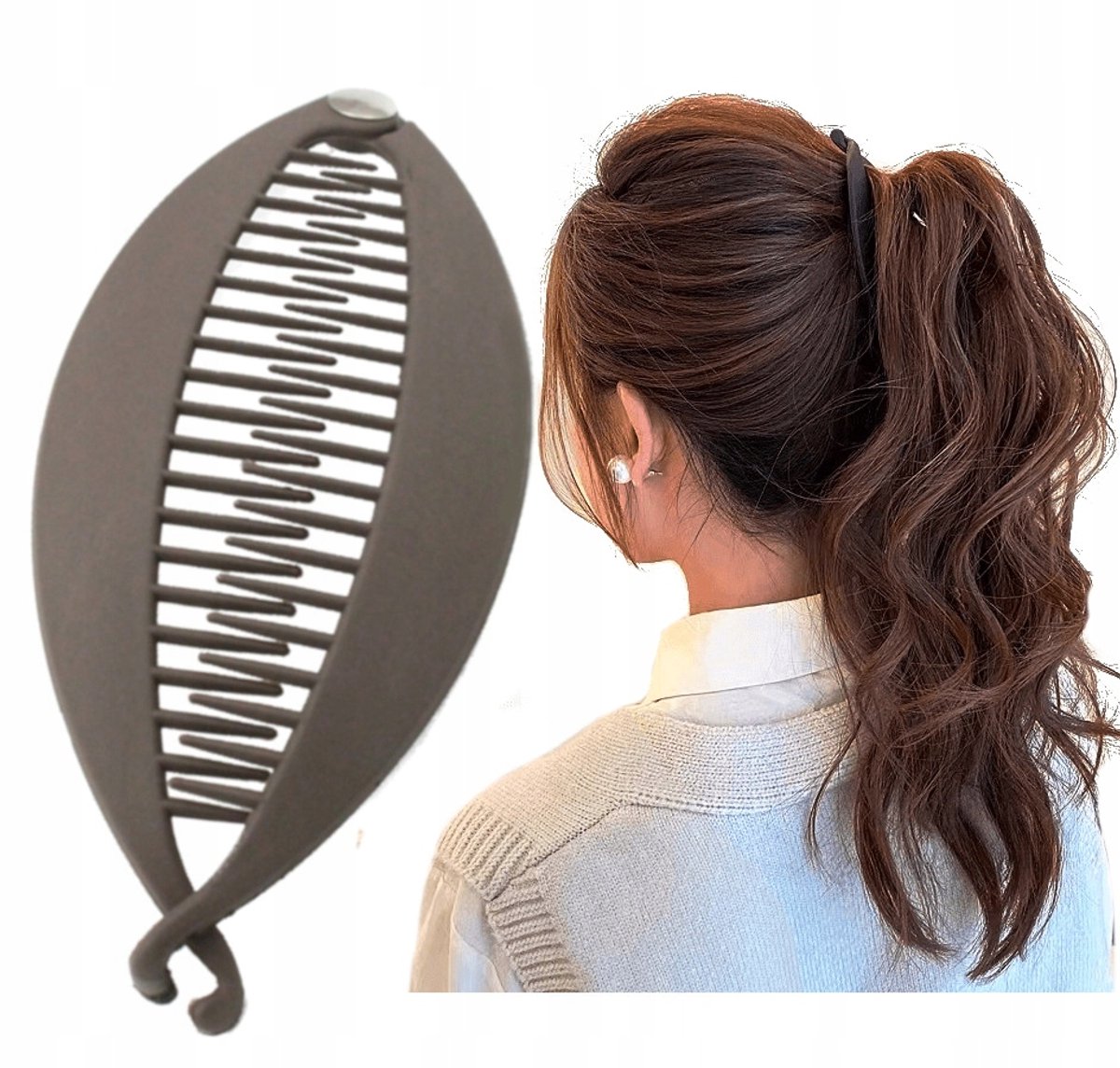 Matte Shogun Bananen Haarclip voor Kapsels - Zacht Bruin