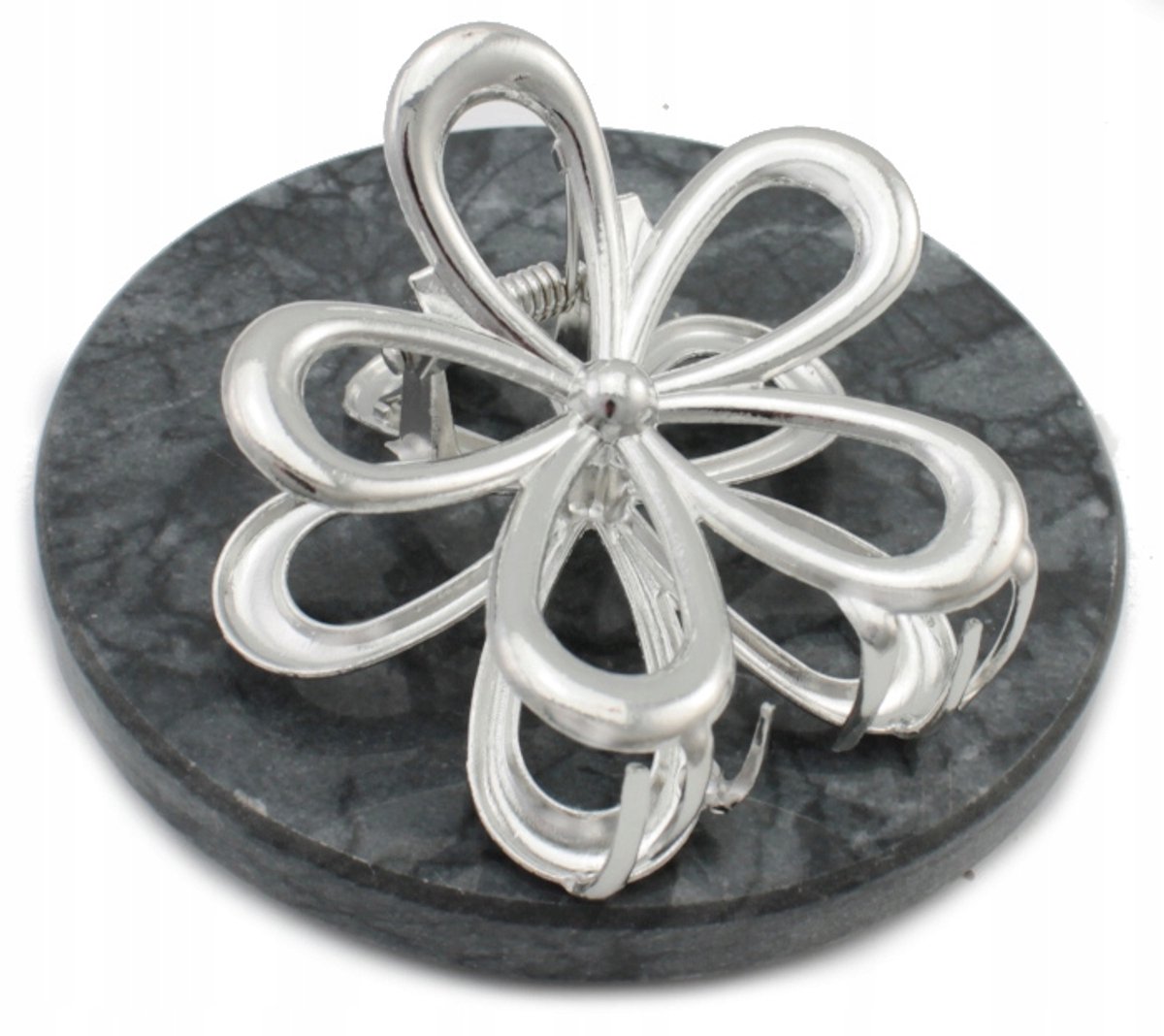 Grote Zilveren Metalen Haarclip Bloem - Stijlvolle Accessoire