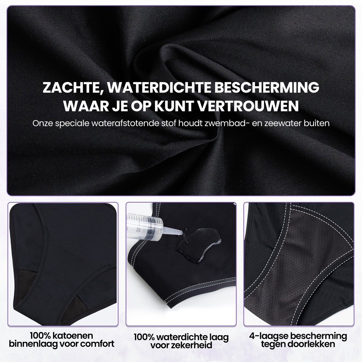 Menstruatie Zwemslip - Eline - 4 Laags - Lekvrij Menstruatie Zwemkleding - Period Underwear - Menstruatie Ondergoed Dames - Incontinentie Zwembroekje - Wasbaar - Herbruikbare Inlegkruisjes - Tampons - Maandverband - Incontinentiebroekjes — afbeelding 4