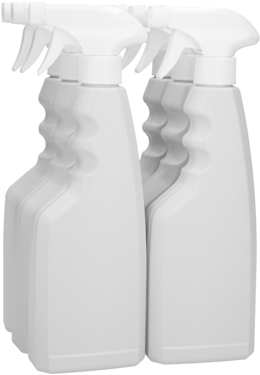 6 x Gerecyclede Sprayfles 500ml met Triggerspraypomp wit- Gerecycled HDPE Kunststof - Onbreekbaar - ca. 70% minder Co2 uitstoot door gerecycled materiaal - 6 stuks