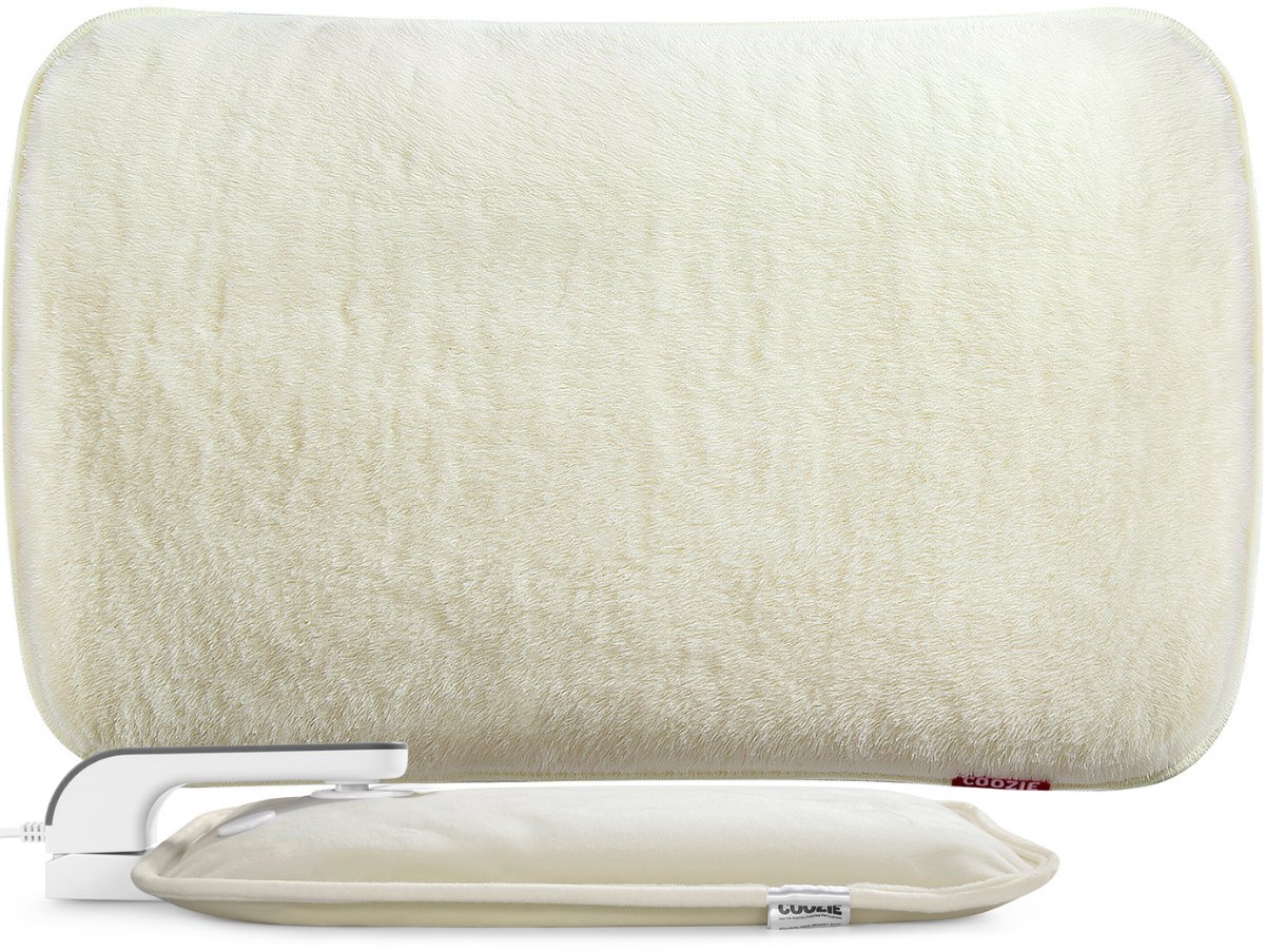 Coozie Elektrische Kruik – 1L – met ThermoSoft Hoes van Pluche – Verwarmende Zachte Warmwaterkruik – Warmtekruik – Beige