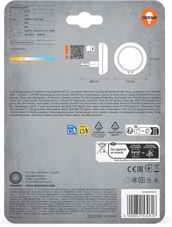 Ronde Nachtlamp met Sensor - LED Techniek, 3000K Warm Wit Licht, Stopcontact Montage — afbeelding 4