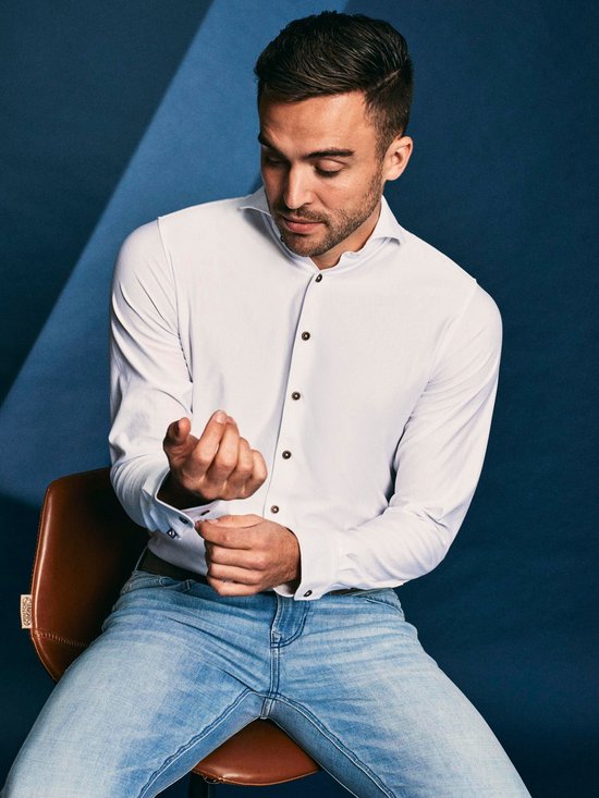 Suitable Herringbone Overhemd Wit - Taille 42 - Hommes - Chemises Formelles