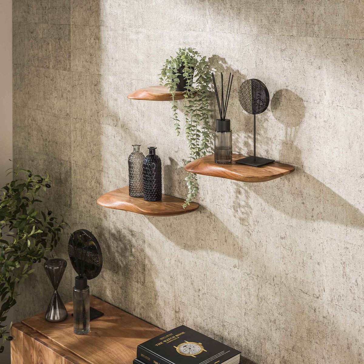 Nordic Set van 3 Wandplanken Organic - Massief Acaciahout