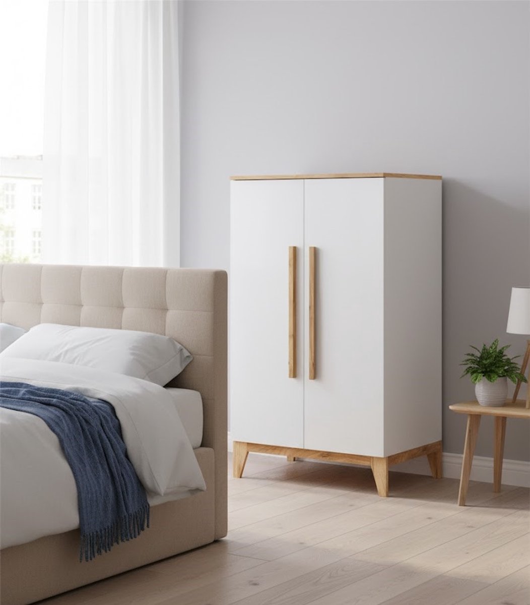 Kinderkledingkast Luxe “Malia Plus” – - 70x120x53 cm - Wit - Plus” – Wit/Oak – 70×120×53 - Medahomestore