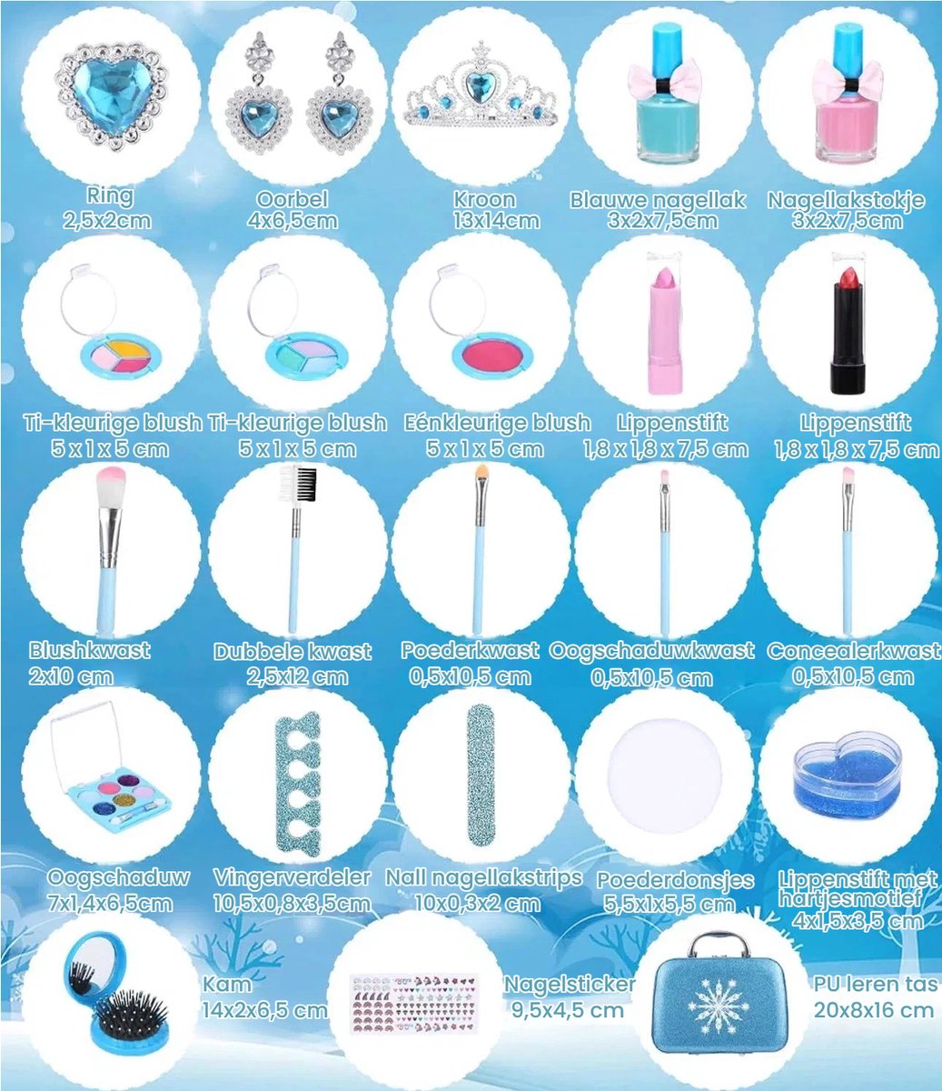Kinder Make-up Set 32-delig - Grote Opbergkoffer met Kroon - Wateroplosbare & Wasbare Schmink voor Meisjes 4-12 Jaar - Veilig Verkleedspel - Prinsessen Make-up Kist voor Verjaardag & Kerstcadeau — afbeelding 2