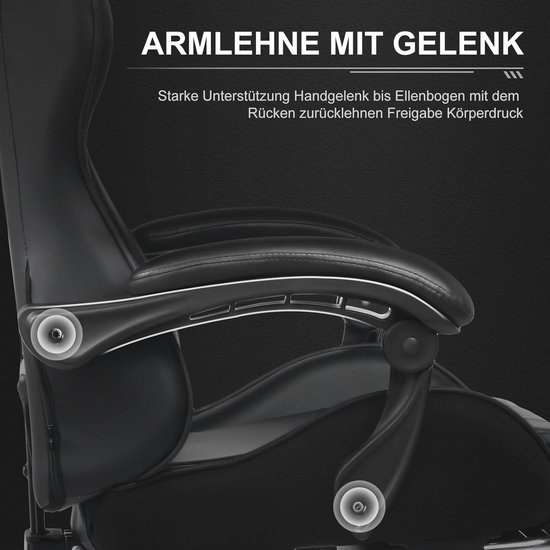 Ergonomische Gamingstoel met Voetensteun, Hoofdsteun en Lendenkussen - Zwart — afbeelding 3