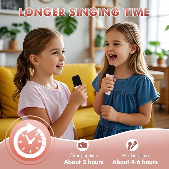 Mini karaokemachine als cadeau Geschikt voor kinderen en volwassenen, draagbare karaokeluidspreker met 2 draadloze microfoons, kindermicrofoon met luidspreker en led-lampje, verjaardagscadeau Geschikt voor meisjes van 3 tot 12 jaar (roze) van Merkloos — afbeelding 2