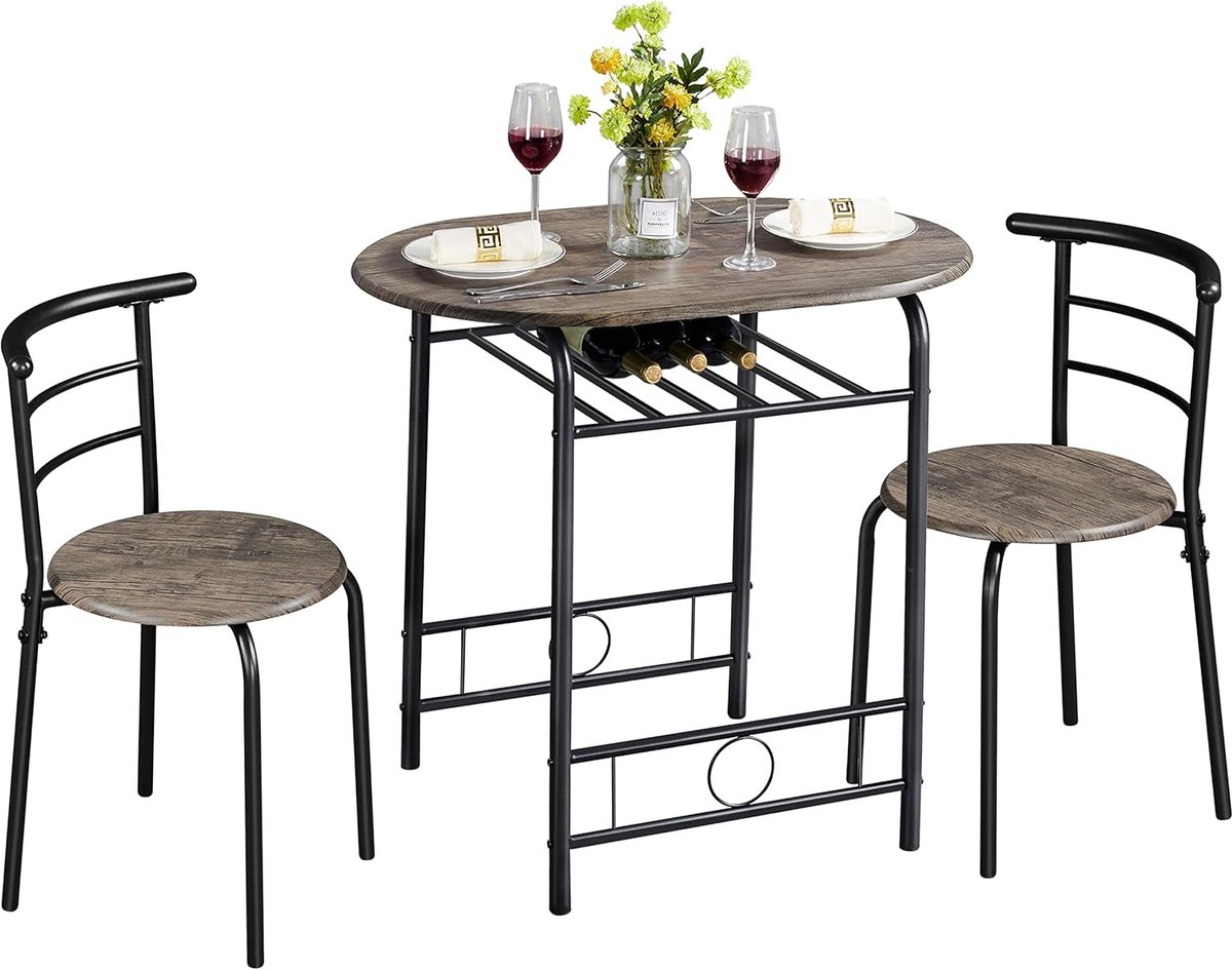 Eetkamergroep 3-delige eetgroep, eettafel met 2 stoelen, zitset keuken, houten tafel, balkontafel voor balkon, eetkamer en woonkamer, drijfhoutbruin