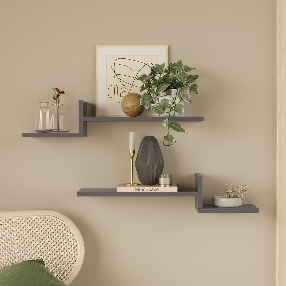 LUNOR® Mykonos – Wandrek – Zwevende Wandplanken Set – Antraciet – 75 cm