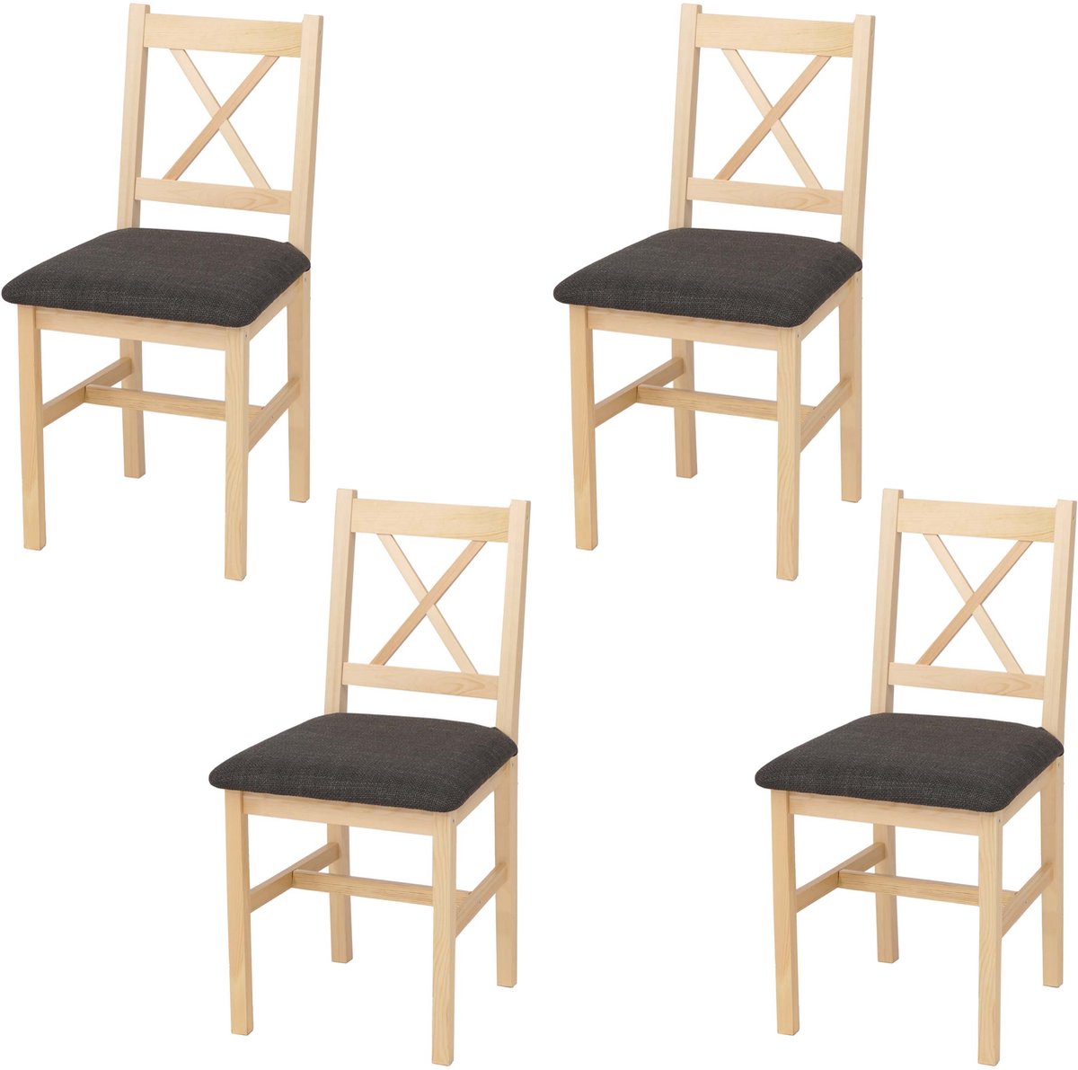 Set van 4 eetkamerstoelen MCW-F77, rugleuningstoel keukenstoel stoel, massief hout stof landhuis ~ naturel, bekleding zwart