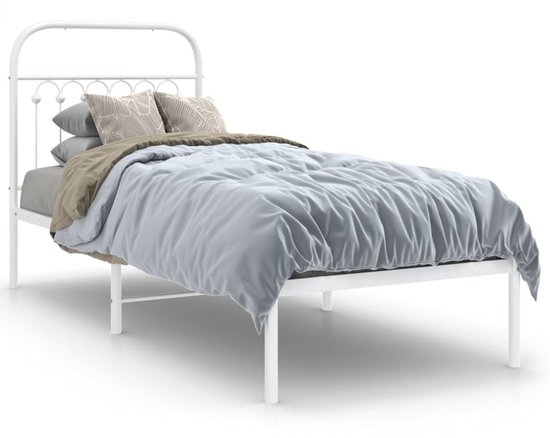 vidaXL - Bedframe - met - hoofdbord - zonder - matras - metaal - wit - 75x190 - cm