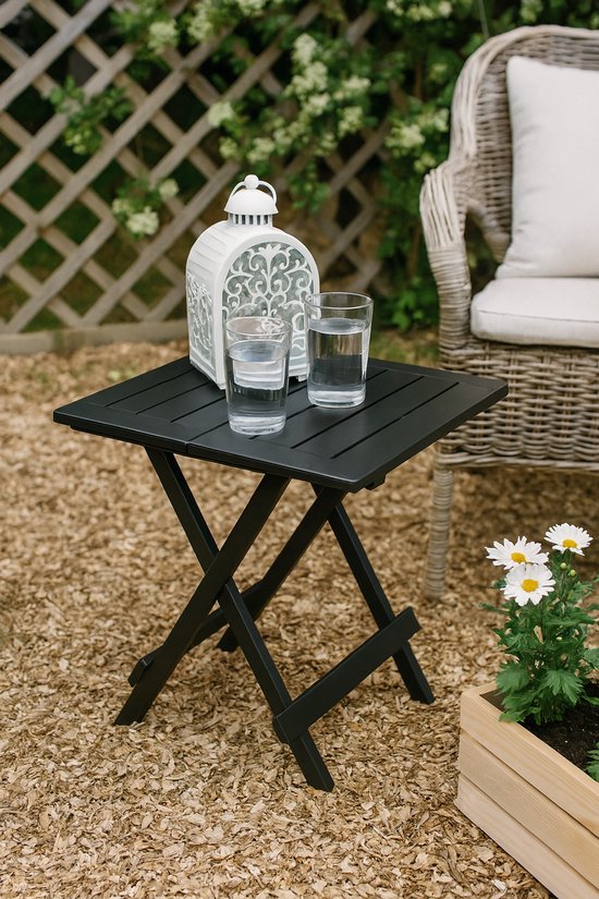 HEM Table d'appoint pliante 43x45 cm – Table de jardin en plastique Zwart – Table de camping pliable – Table de balcon – Légère et résistante aux intempéries – Petite table pliante pour l'extérieur